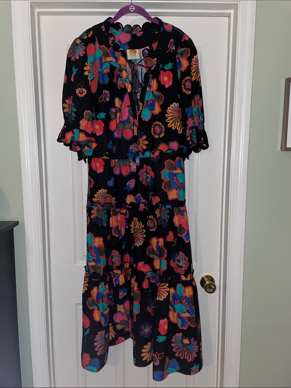Beautiful FARM Rio Lily’s Garden Tiered Midi Dress with Multicolor Blooms - XL